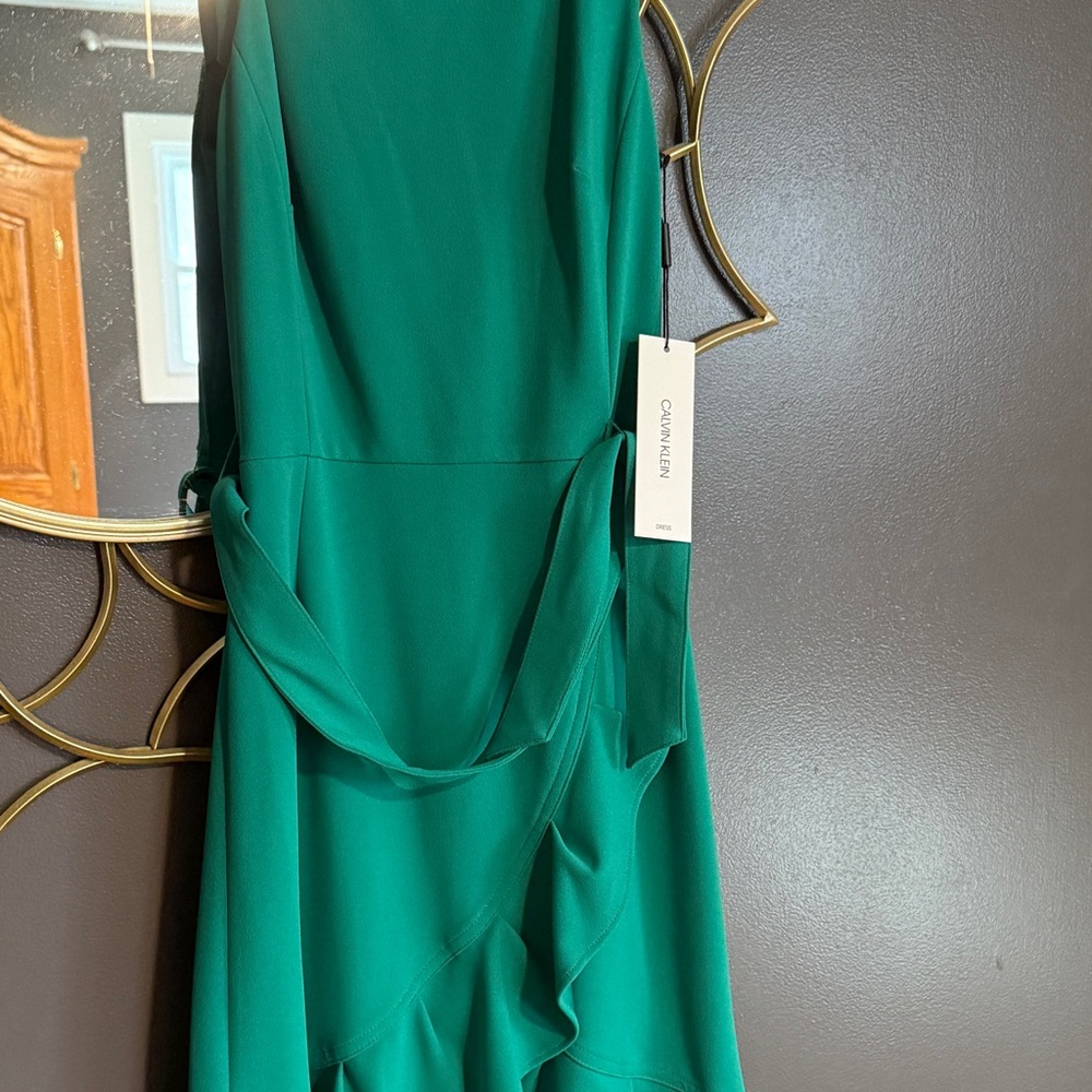 Calvin Klein Asymmetrical Green Dress